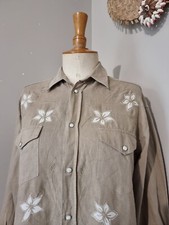 ERNEST LE GAMIN : CHEMISE VINTAGE LIN COTON  STYLE WESTERN BRODERIES FLEURIES 