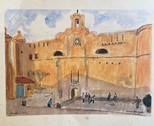 Lithographie ancienne signée Yves Brayer, Bastia 1982, Le palais du Gouverneur.