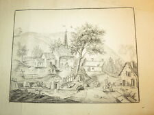 Ecole FRANCAISE XVIII DESSIN PIERRE NOIRE PAYSAGE ANIME ART POPULAIRE 1780 b