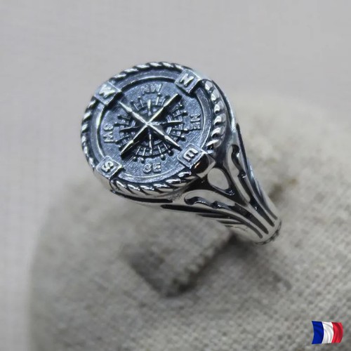 Chevalière boussole argent - chevalière,
