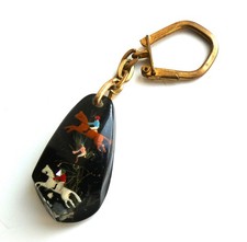 Ancien porte clé inclusion résine Cheval Jockey Tiercé Années 60.