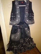 Denim Vest & Skirt Set Girls