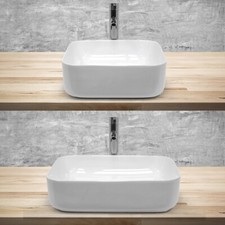 Lavabo vasque à poser céramique salle de bain lave-mains carré blanc 390/505mm