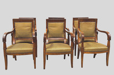 six fauteuils Louis Philippe en acajou blond recouvrement tissus . XIX siècle .