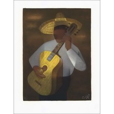 TOFFOLI Louis - Lithographie originale "Le Guitariste Mexicain" 69x54cm