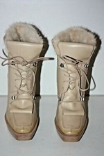 BALLY Bottines Hauts Talons Cuir Beige Revers Fourré T 38 ETAT NEUF