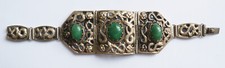 Bracelet articulé métal argenté + pierres vertes vers 1930 serpent snake Chine