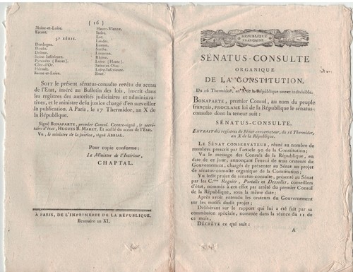Sénatus consulte organique - sénatus-consulte, de