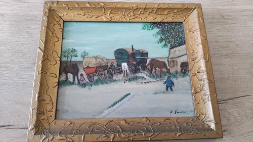 Art naïf vue roulotte - ,