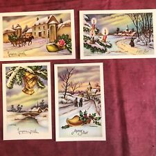 4 cartes postales anciennes NEUVES fantaisie JOYEUX NOEL NEIGE