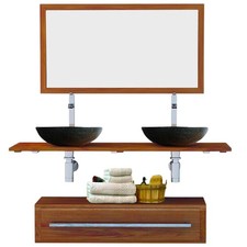 Ensemble meuble tiroir vasques et miroir salle de bain Eleganzia 130 cm en bois