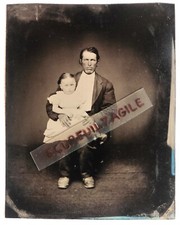 FERROTYPE 1/4 plaque père et petite fille  13x10 cm H357