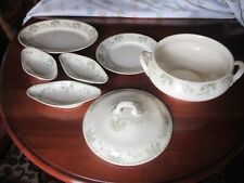 Soupière en faïence de Sarreguemines motif palmyre avec 3 raviers et 2 plats