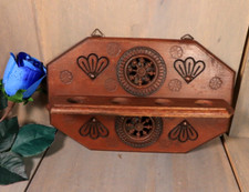 Antique French Wall Pipe Rack Holder Hand Carved Wooden Breton Folk Art c1920