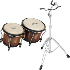 Bongo Drum Tambour Percussion Bois Tobacco Peaux Naturales Set Support Pied