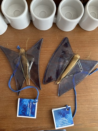 Lot papillons verre bleu et - papillons,