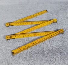 Ancien Vintage metre pliant en bois Jaune Déco industrielle Indus