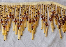 1 mètre de frange perlé pampilles perles de verre art déco or et ambre vintage l