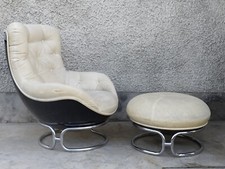fauteuil +ottoman design  MICHEL CADESTIN coque plastique chrome chair
