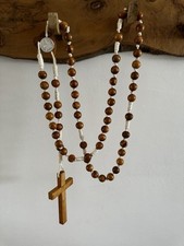 grand et ancien chapelet -rosaire  de pèlerin en Olivier, Médaille Lourdes