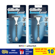 2 x rasoir Gillette Sensor Excel 1 poignée + 1 lame cartouche double lames ma...