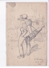 SAINT-TROPEZ: carte dessinée, par le peintre Gustave Vidal (autographe) - ét