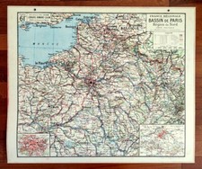 AFFICHE SCOLAIRE CARTE VIDAL LABLACHE N°61 FRANCE BASSIN PARIS REGION NORD TBE