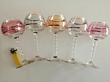 Anciens verres teinté pied torsadé filet doré 