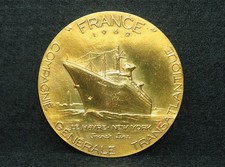 MEDAILLE BR. COEFFIN 53mm COMPAGNIE GÉNÉRALE TRANSATLANTIQUE FRENCH LINE FRANCE
