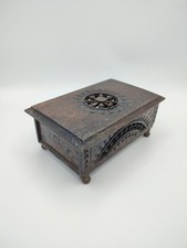 Ancienne boîte en bois, Coffret à bijoux, Style breton, Bois sculpté