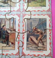 c. 1920 - RARE  JEU ANCIEN PUZZLE EN BOIS - 3 puzzles : Metiers Fruits et Fleurs