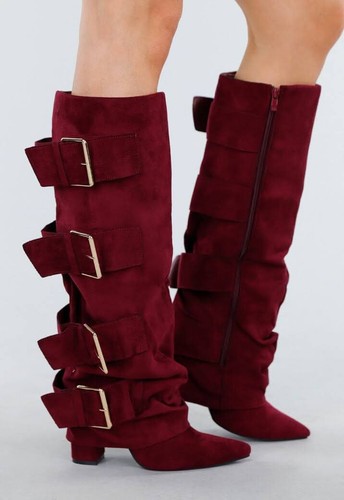Bottes femme avec revers wine - bottes,