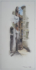 Vieux NICE Ruelle Saint-François Aquarelle originale 1900 signature John MENTA