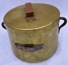 marmite / chaudron ancien  en laiton et fer forgé avec couvercle XIX ème siècle