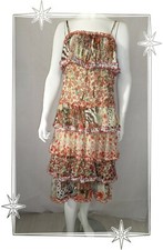  F -Robe Fantaisie à Volants et Fines  Bretelles Ecru Orange  Lulu H Taille M 