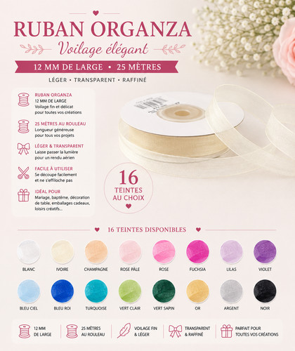 Ruban organza mousseline mm - ruban,