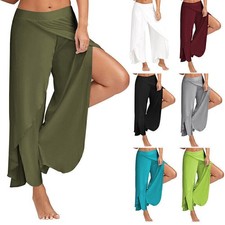 Pantalon femme grande taille jambes larges ample fitness danse yoga pantalon fendu uni