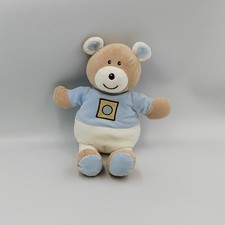Doudou ours beige bleu blanc