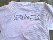 PEIGNOIR DE BAIN ROBE DE CHAMBRE CARRE BLANC TBE 11 12 ANS NID D'ABEILLE *