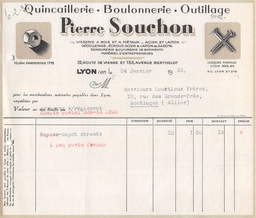 1933 quincaillerie boulonnerie - 1933,