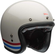 Casque de Moto Jet Bell Custom 500 Bandes Pearl Blanc Rouge Bleu Vintage EC06