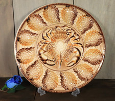 French Antique Majolica Oyster Plate Master Platter SARREGUEMINES 12 Wells 1950s