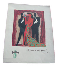 Vintage affichette publicitaire boisson PERRIER signée VILLEMOT
