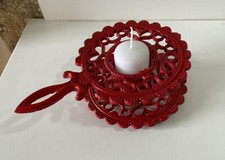 Ancien bougeoir à main en fonte rouge Rat De Cave Collection Déco Shabby bougie