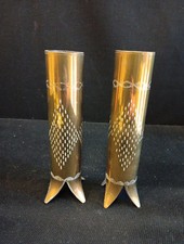 Paire Vases Obus Ciselés Art de tranchées Poilu WW1 14 18 H 20cm Diam. 4.5cm