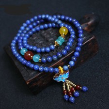 Joli Bracelet 3 Rangs Lotus en mini Perles de Lapis Lazuli Naturel 5mm