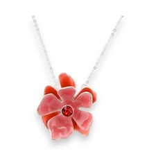 Collier argenté Fleur rouge