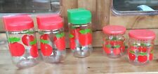 5 Pots Bocaux Bocal Verre Henkel Vintage/Cuisine Vintage/Rouge/Vert/Décor Fruits