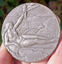 Médaille bronze argenté Art Deco  vintage french nude electricity silvered medal