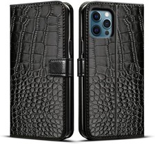 Étui Portefeuille Cuir Noir iPhone 12 - 12 Pro | Coque Rabat Cartes